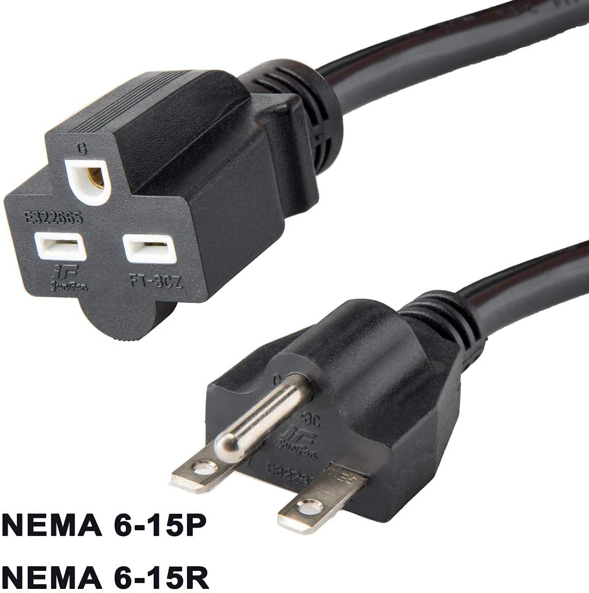 20FT NEMA 6-15P/6-15R Power Extension Cord for 220/240V Air-Condition,Power Cable for Led Grow Lights, Digital Ballast Power Cord