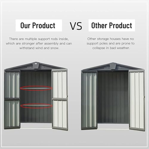 6x4 ft Small Outdoor Metal Storage Shed with Floor Frame & Lockable Door, Heightened Entry Garden Tool Shed for Backyard, Durable Galvanized Steel