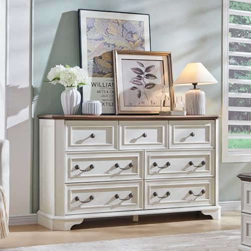 T4TREAM Farmhouse 5 Drawers Dresser for Bedroom, 48" Tall Wood Rustic Chest of Drawers with Natural Texture, Vintage Design