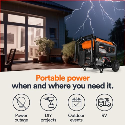 Generac 8,000-Watt Gas-Powered Portable Generator - Electric Start with COsense - PowerRush Advanced Technology - Reliable Power for Emergencies