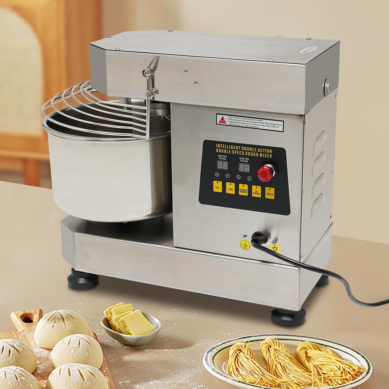 Commercial Dough Mixer,2.6 Gal Food Mixer Spiral Mixer,750W Dough Kneading Machine with Food-grade Stainless Steel Bowl,Speed Adjustable