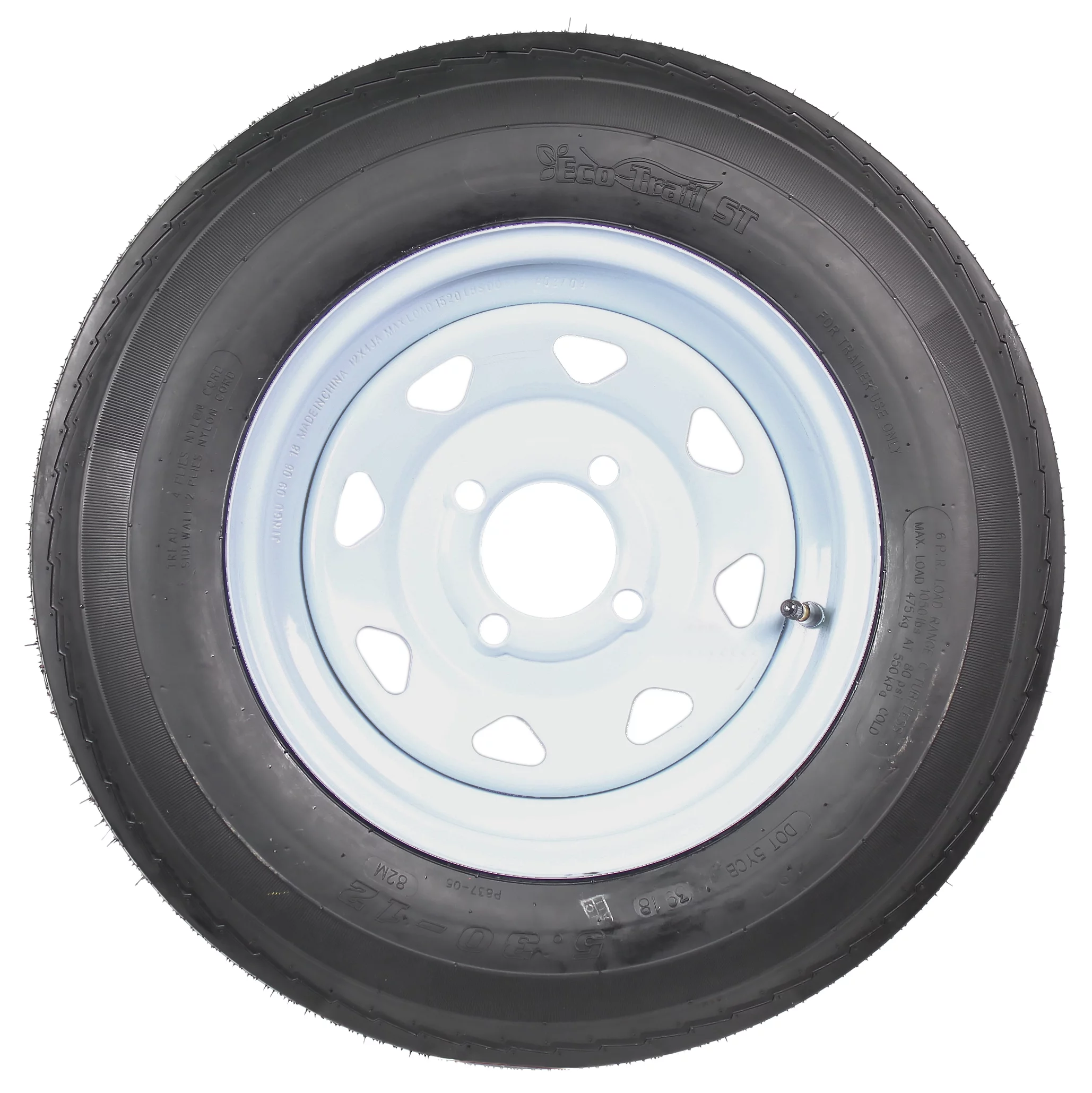 2-Pack Trailer Tires On White Wheel Rims 530-12 5.30-12 5.30 x 12 Load C 4 Lug