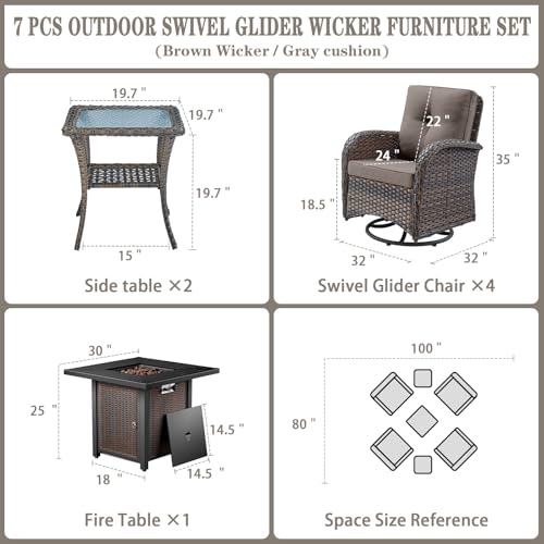 Patio Wicker Chairs Swivel Rocker - Outdoor Swivel Rocking Chairs Set of 2 with Rattan Side Table