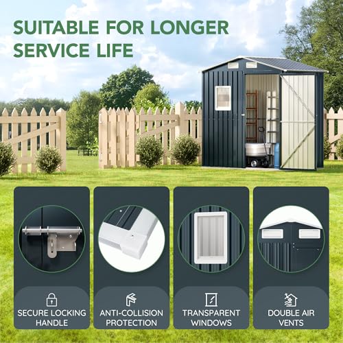 6x4FT Outdoor Steel Storage Shed with Clear Window, Lockable Doors, Weather-Resistant Metal Tool Shed for Garden, Backyard, Patio, and Utility Storage