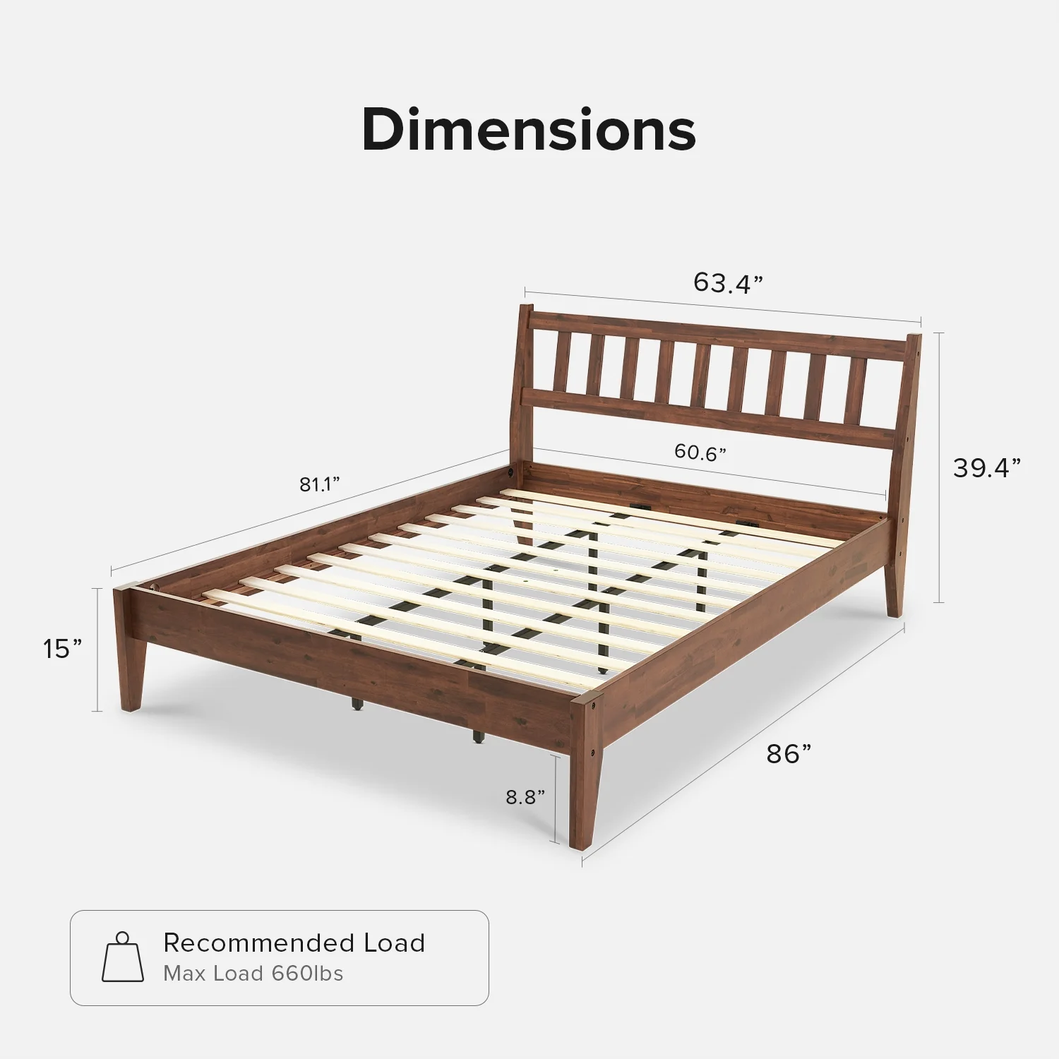 Mopio Ted Queen Bed Frame with Headboard, Full Size Bed Frame, Mid Century Modern Acacia Solid Wood Platform Bed Frame, Wooden Bed Slats