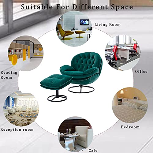 Baysitone Velvet Swivel Accent Chair with Ottoman Set, Modern Lounge Chair with Footrest, Comfy Armchair with 360 Degree Swiveling for Living Room
