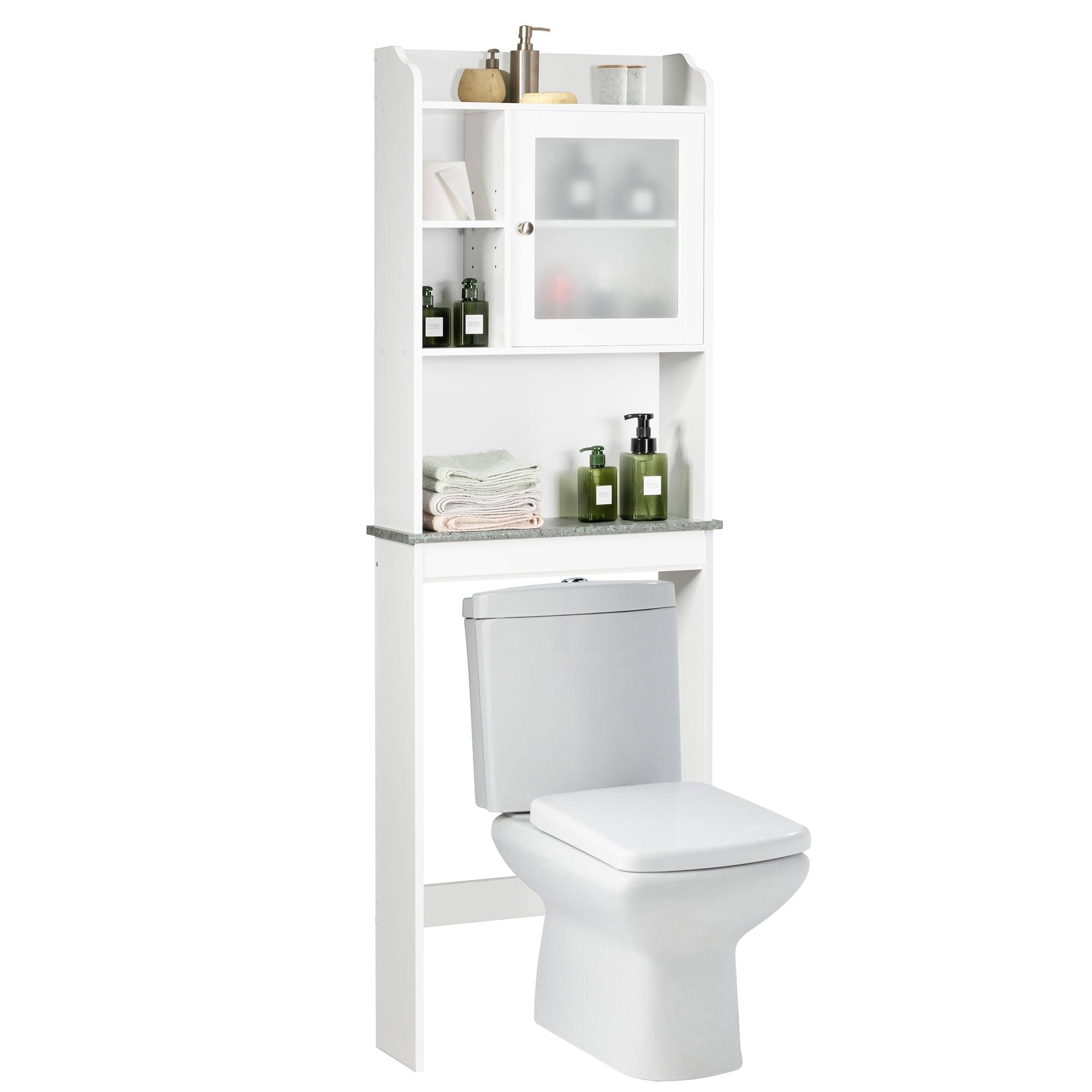 Over The Toilet Shelf Organizer Bathroom Space Saver Storage Cabinet - White