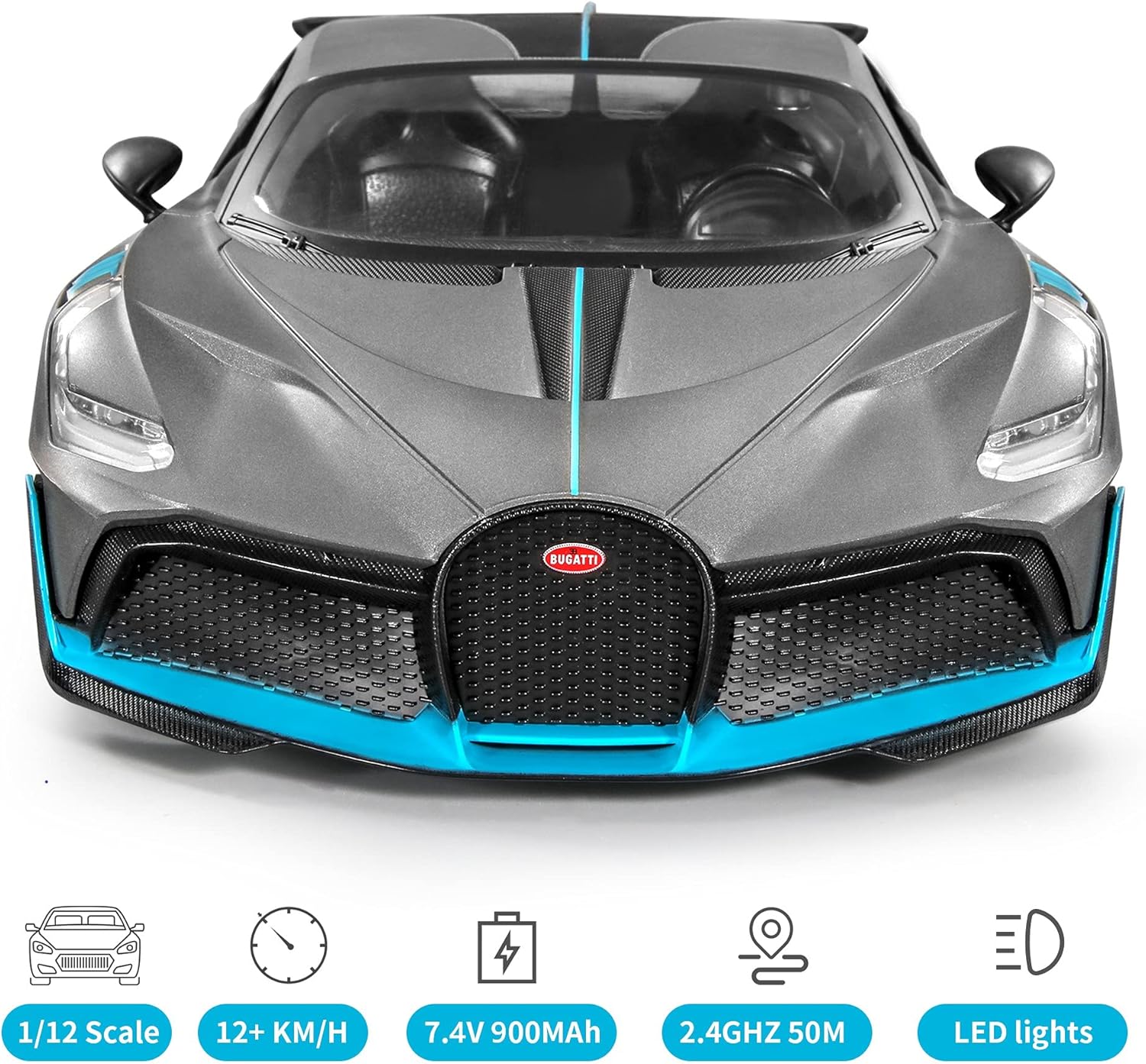 MIEBELY Bugatti Remote Control Car – 1/12 Scale RC Car for Children and Adults – Realistic Bugatti Divo Car with Lights – Detachable Steering Ring