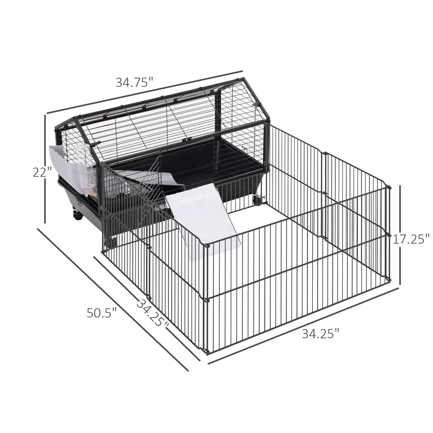 PawHut Rolling Metal Rabbit Guinea Pig or Small Animal Hutch Cage with Main House and Run - Pet Supplies online store