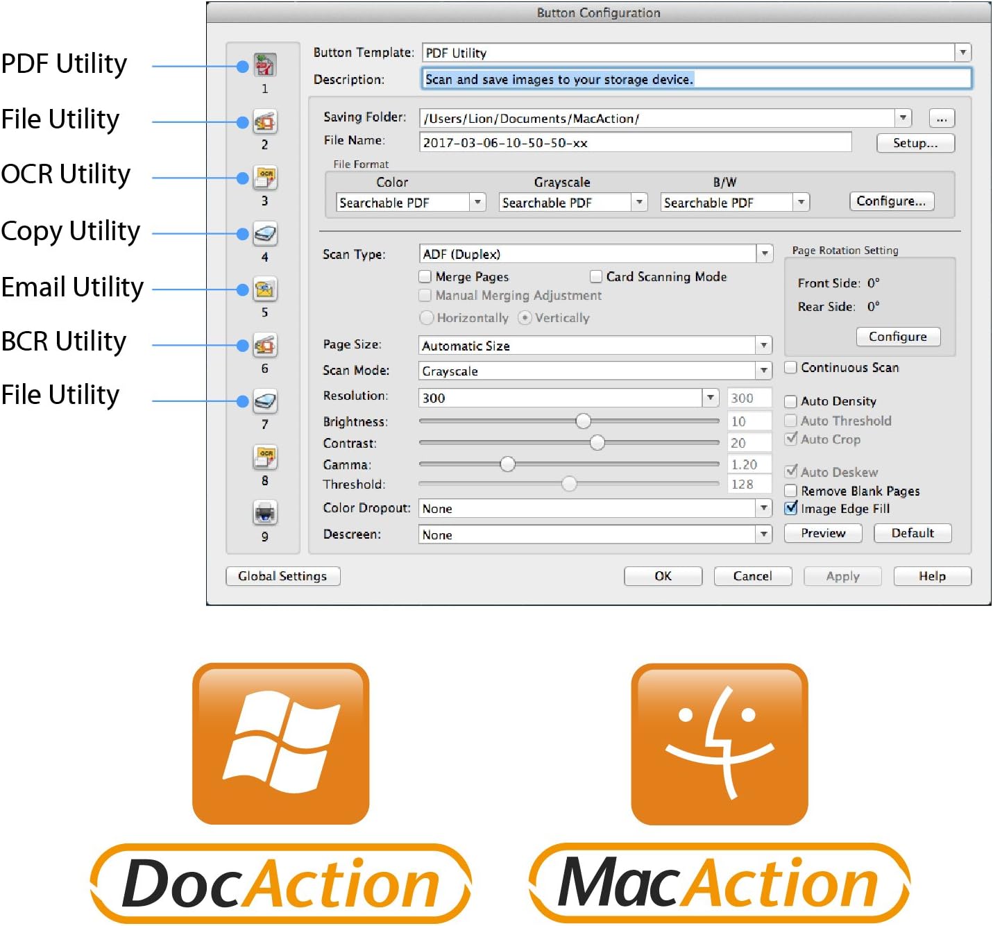 Plustek PS30D duplex Document Scanner: with 50 Sheet Auto Document Feeder (ADF) and searchable PDF function by Abbyy OCR. Support Mac and PC