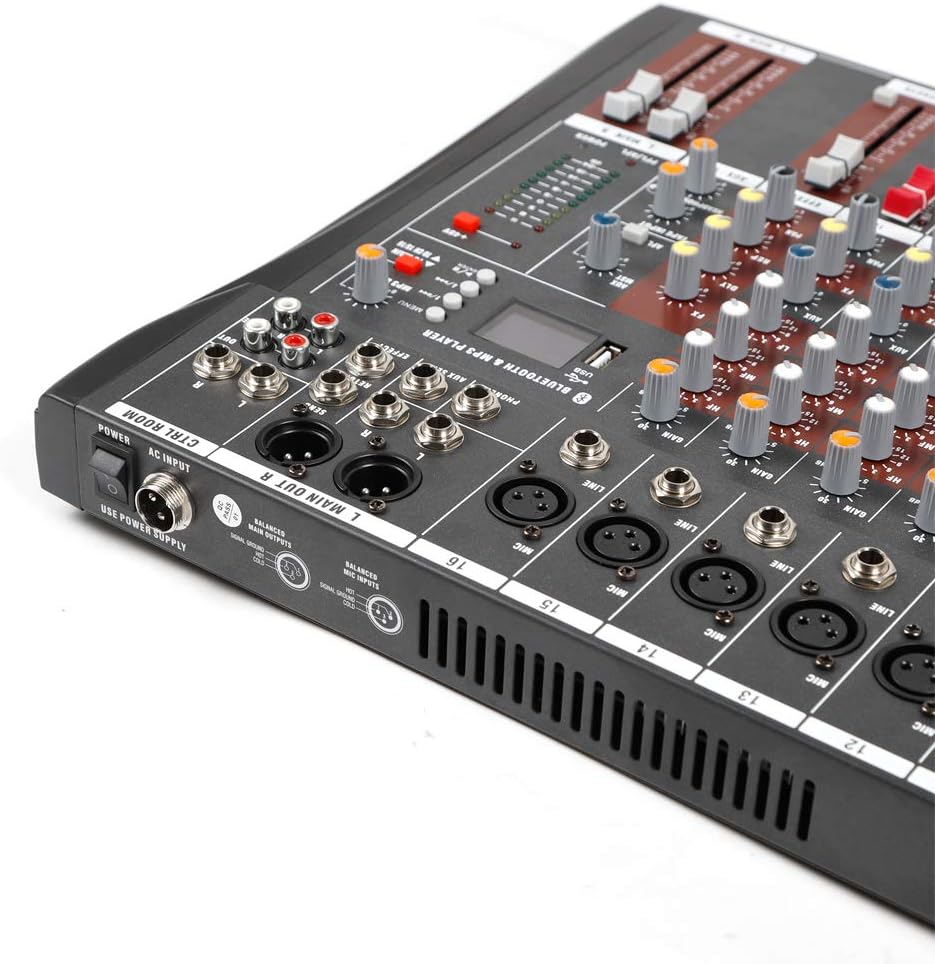 16-Channel Professional Mixer Audio, Bluetooth Console Audio Live DJ Power Mixing Amplifier Equipment with Bluetooth USB for Home KTV