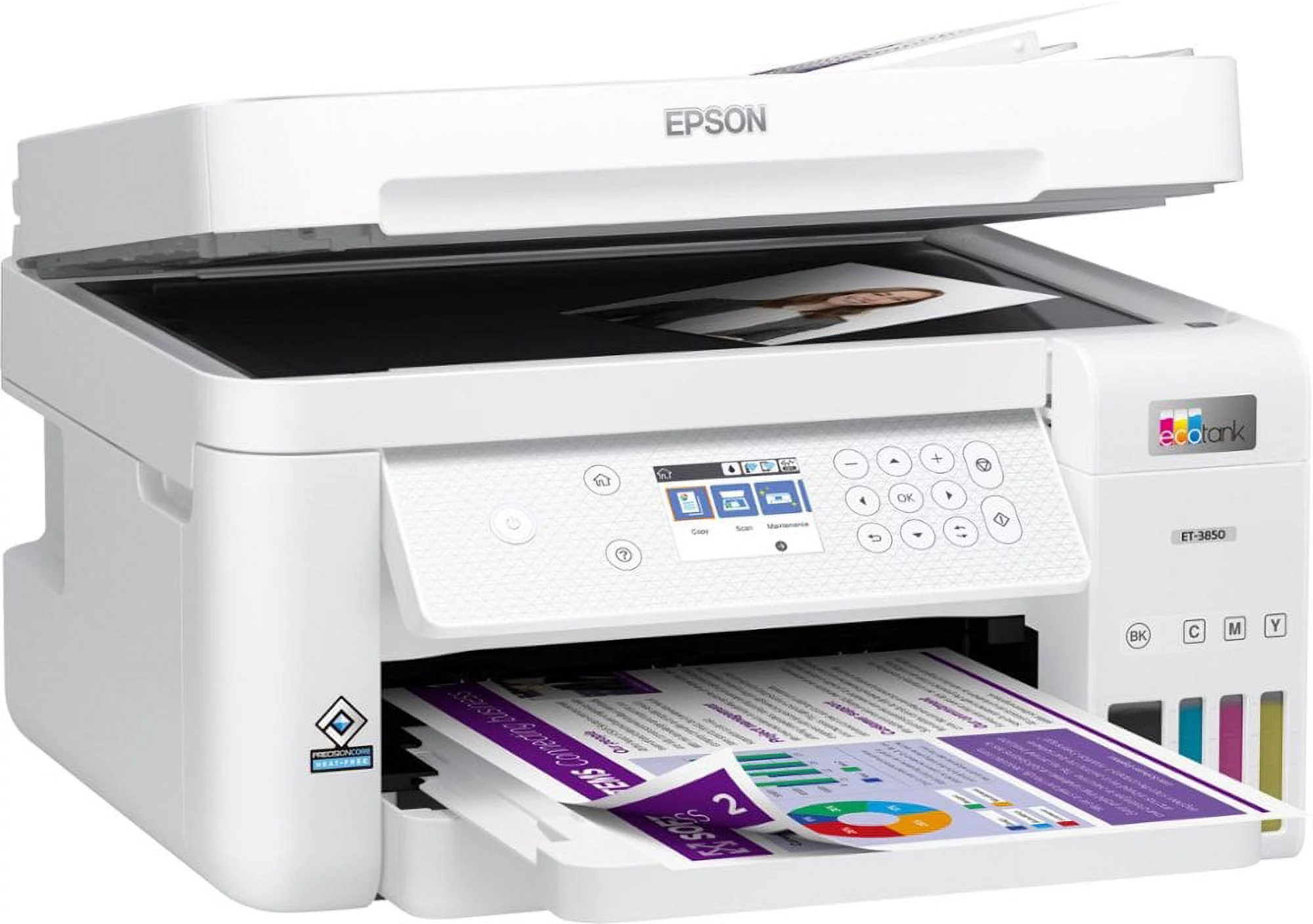 Epson EcoTank-3850 Special Edition All-in-One Inkjet Printer with Scanner, Copier, Business Office, White, Bundle with Printer Cable
