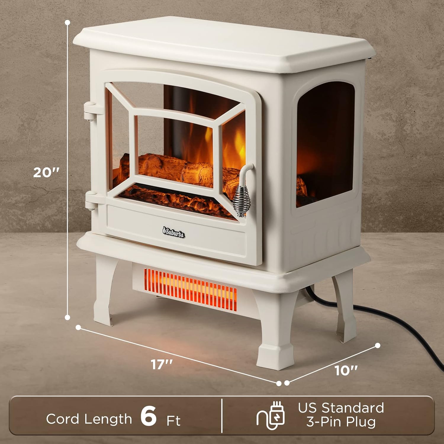 TURBRO Suburbs TS20 Electric Fireplace Infrared Heater, 20" Freestanding Stove with Realistic Dancing Flame Effect - CSA Certified