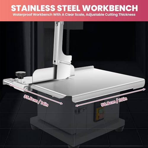 1500W Electric Bone Saw Machine | 20" x 15" Meat Cutting Table | Stainless Steel Bandsaw Machine | 0.04-8" Cutting Thickness with 8 Saw Blades |