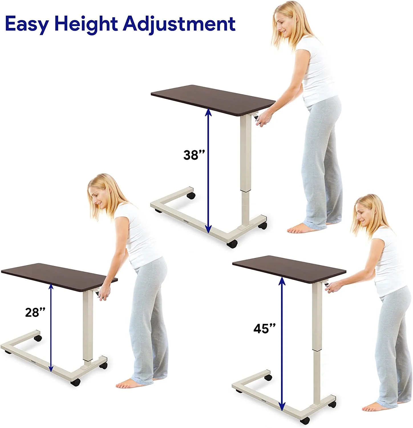 Medacure Adjustable Overbed Table with Wheels - 50 Lb Weight Capacity