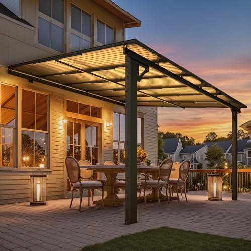 AECOJOY 10&rsquo; x 10&rsquo; Gazebo, Wall Mounted Gazebos Pergola on Clearance, Outdoor Patio Lean to Gazebo Awnings for Deck, Porch