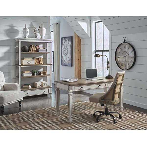 Signature Design by Ashley Realyn Farmhouse 60" Home Office Desk with USB Charging, Chipped White