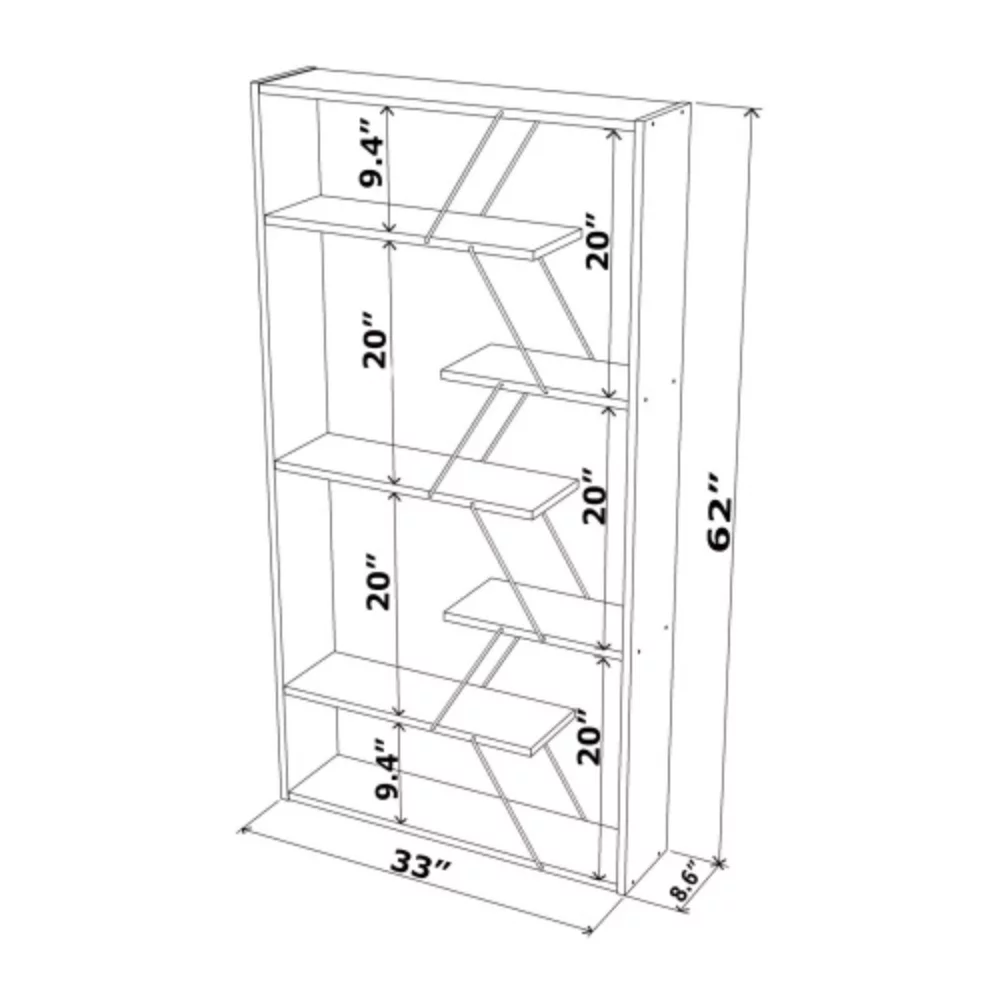 Furnish Home Store Wood Frame Etagere Open Back 6 Shelves Bookcase Industrial Bookshelf for Office and Living Rooms Modern Bookcases Large Bookshelf