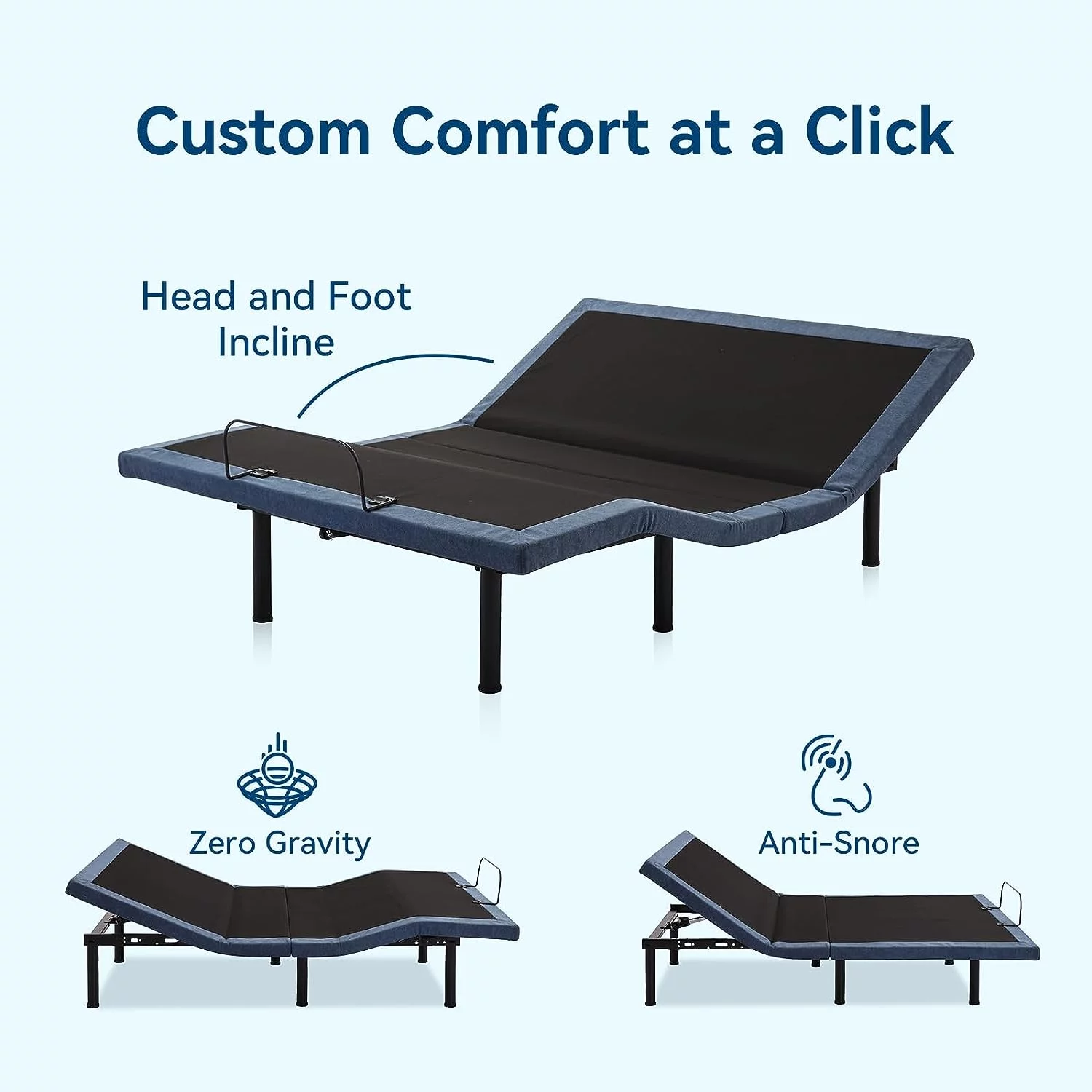 Hcore Adjustable Bed Base,Bed Frame with Head and Foot Incline,Anti-Snore,Zero Gravity, Quiet Motor,Under Bed Lighting,Wireless Remote Control