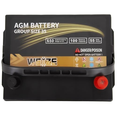 Weize Platinum AGM Battery BCI Group 35 Automotive Battery, 100RC, 650CCA, 36 Months Warranty