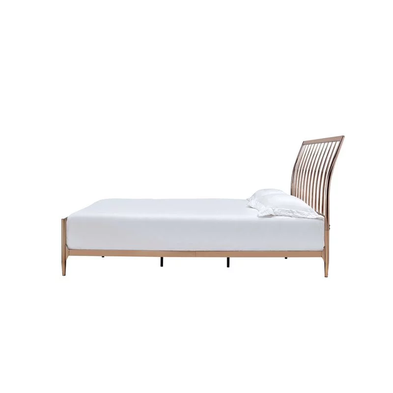 Bowery Hill Contemporary Queen Metal Frame Sleigh Bed in Copper and Rose Gold