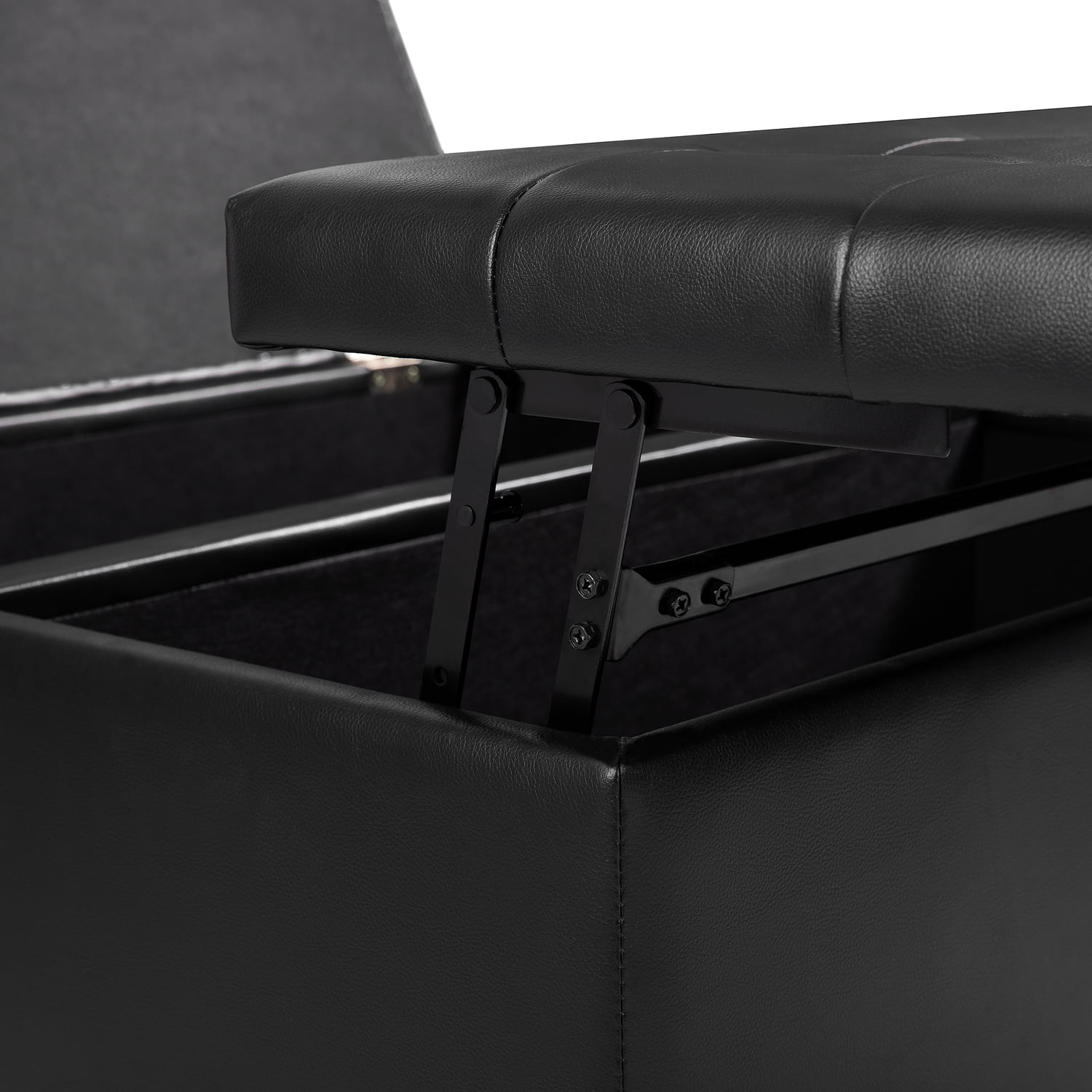 Ciara 35-Inch Air Leather Tufted Upholstered Lift-Top Ottoman Bench, Large Square Storage Coffee Table for Living Room Black