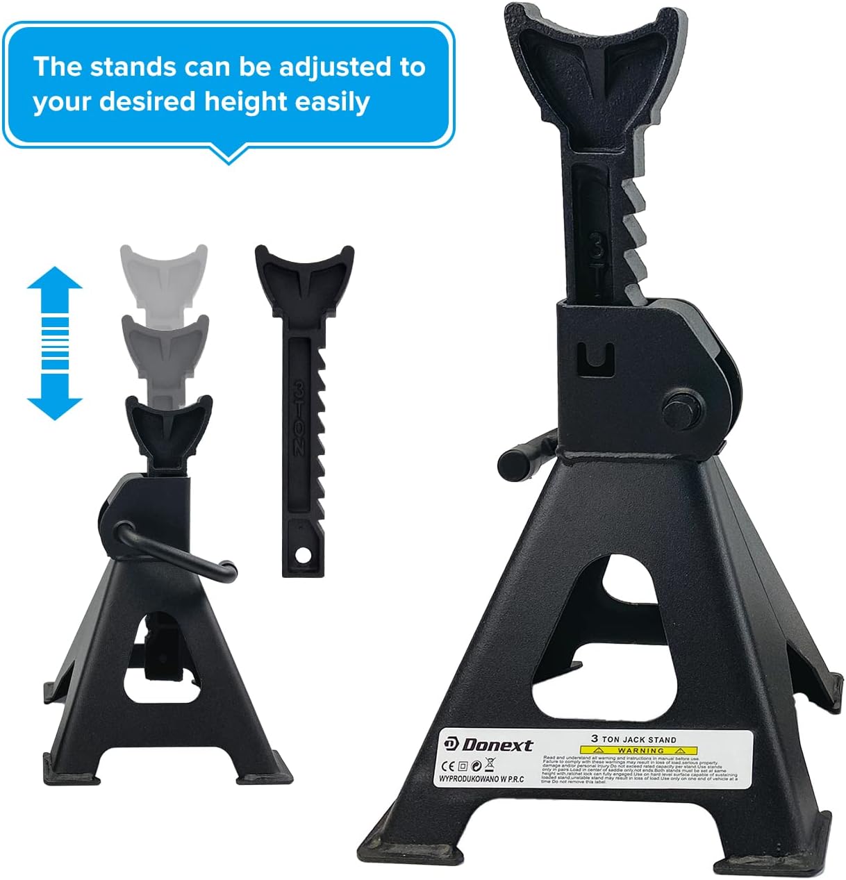 Donext Jack Stand 6 Ton Capacity Steel, Self-Locking Lifting Design Heavy Duty Jack Stands for Auto Vehicle Truck SUV, 1 Pair, Black