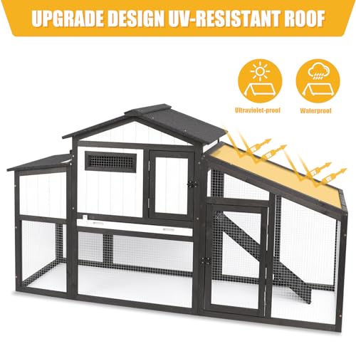 Chicken Coop and Run, Two Story Rabbit Hutch Indoor Outdoor, Wooden Hen House with Nesting Box Rabbit Cage, Ramp, Deep No Leak Pull Out Tray