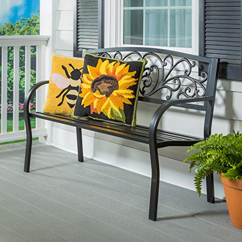 Evergreen Garden Sunflower Garden Bench Outdoors & Indoors | Cast Iron Metal Patio Bench | Outdoor Seating Furniture | Seats for Park, Porch, Deck