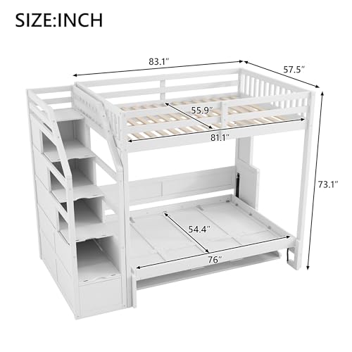 Merax Queen Size Murphy Bed, Wooden Queen Murphy Bed Wall Bed with Sofa and Cushion, for Home Office or Small Room, White