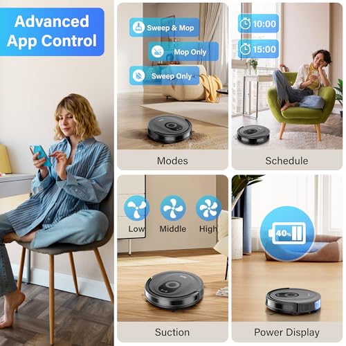 Tikom Robot Vacuum and Mop Combo, 5000Pa Robotic Vacuum Cleaner, 150 Min Max, App & Remote Control, Ideal for Hard Floor, Carpet, Pet Hair