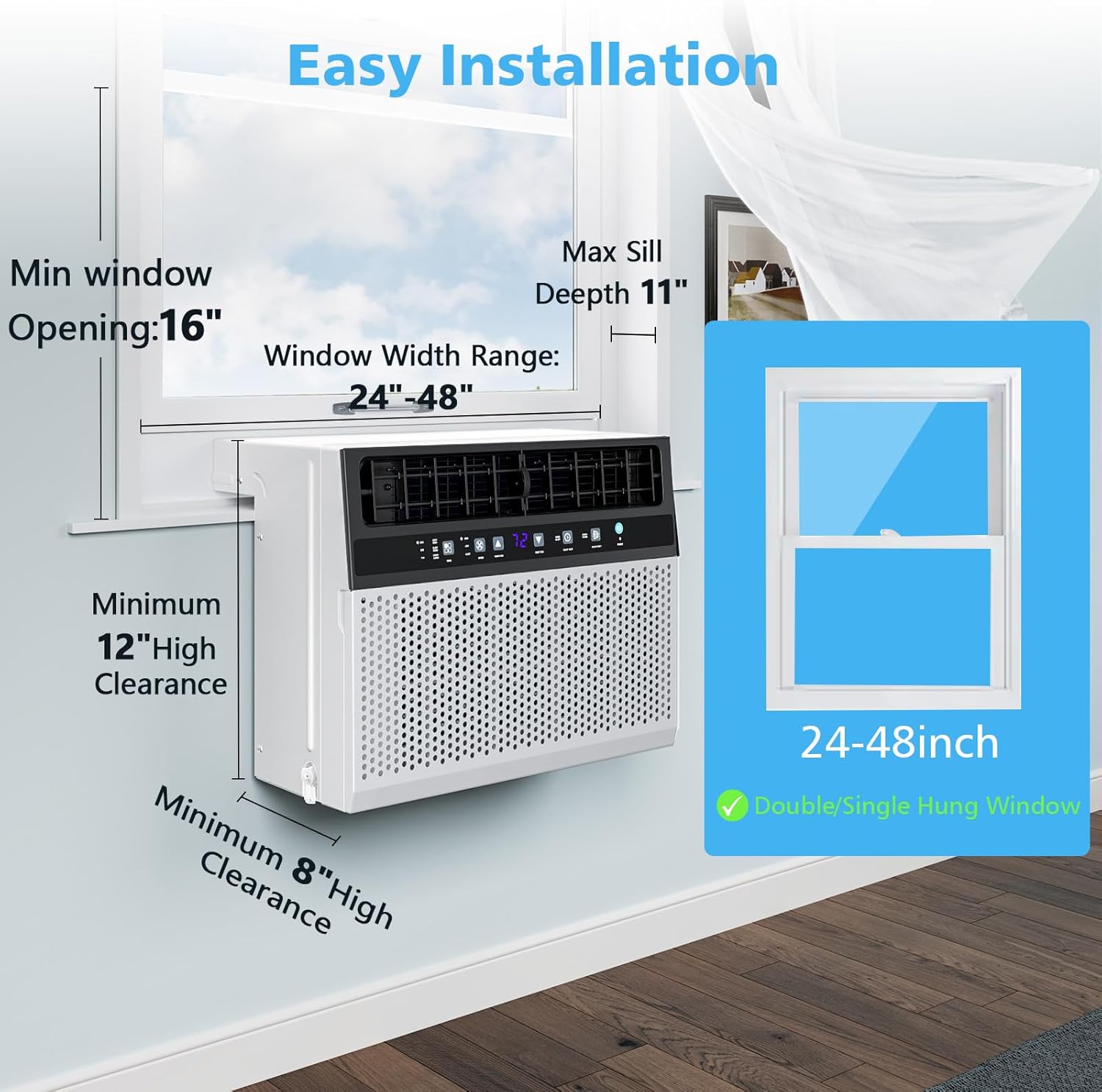 Joy Pebble Window Air Conditioner 10000 BTU, 3 in 1 Ac Window Unit for Room Cools up to 450 Sq.Ft,Dehumidifier&Fan with Energy Saving mode