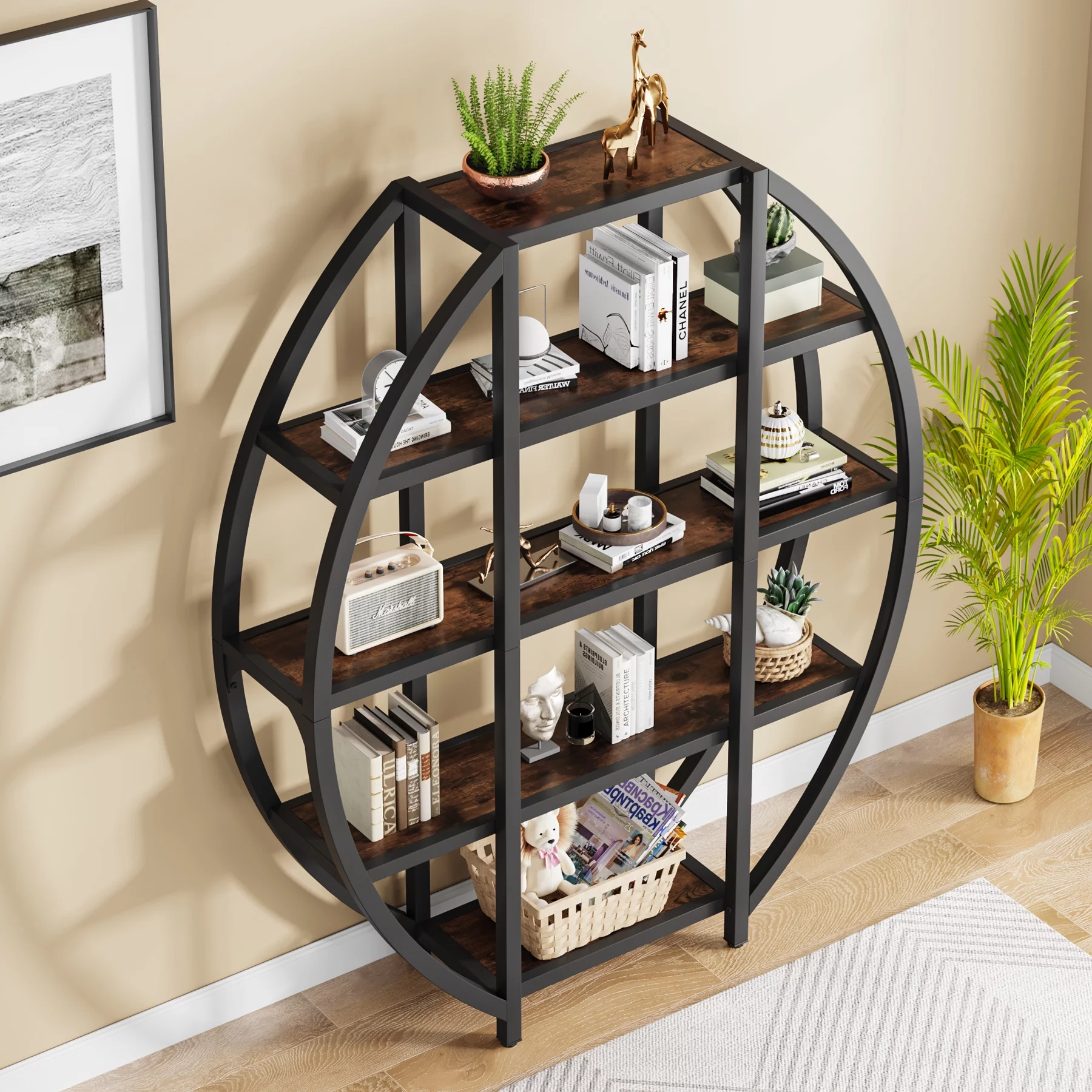Tribesigns 69" Tall Bookshelf, 5 Tiers Large Etagere Bookcase Storage Shelves