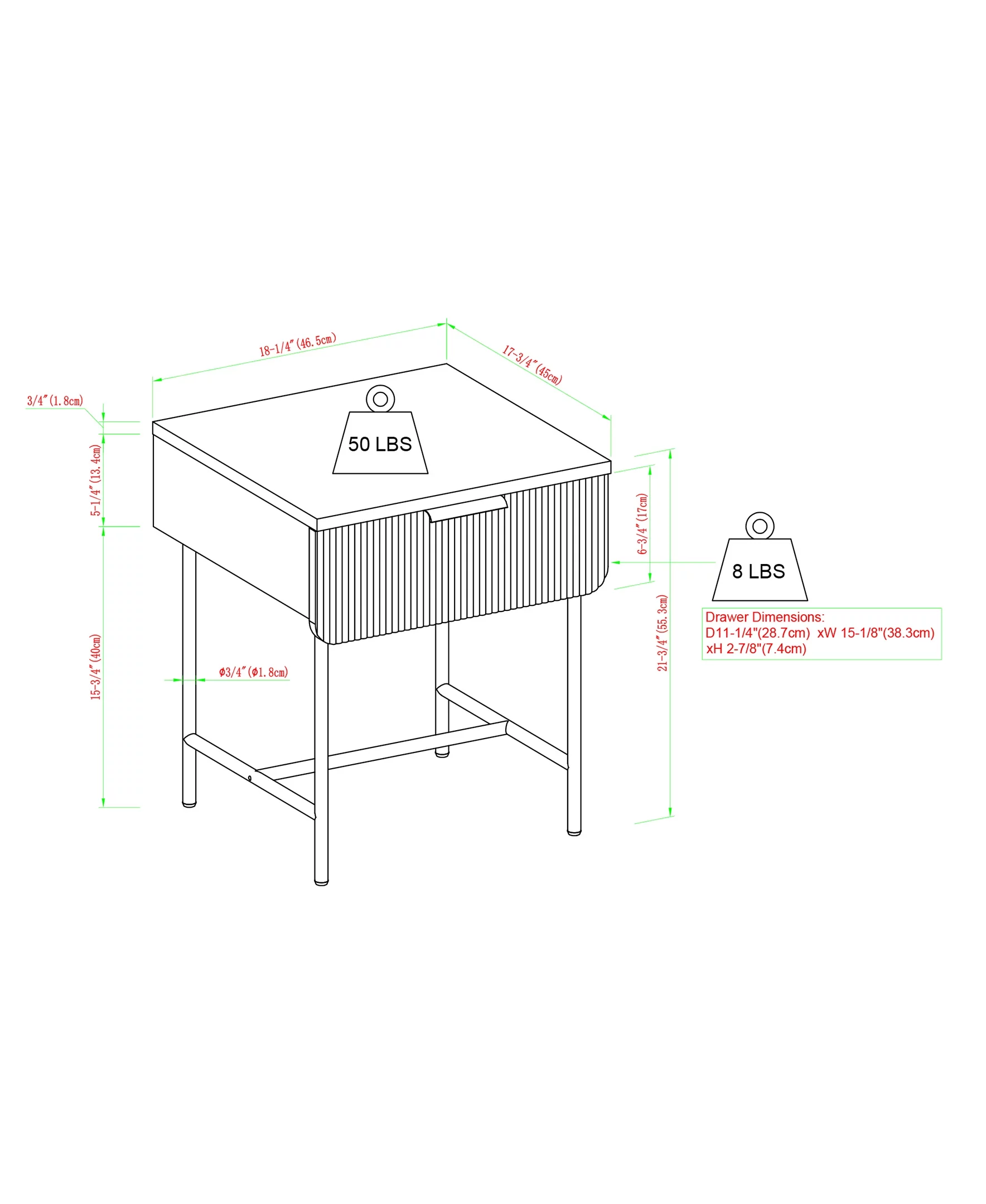 Walker Edison 18.5" Reeded 1-Drawer Side Table - Coastal Oak/ Black