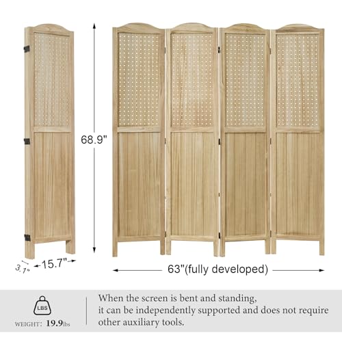 Pegboard Display, 5.6Ft Wooden Room Divider Folding Privacy Screens Portable Freestanding Wall Organizer for Retail Craft Art Display Board (4panels
