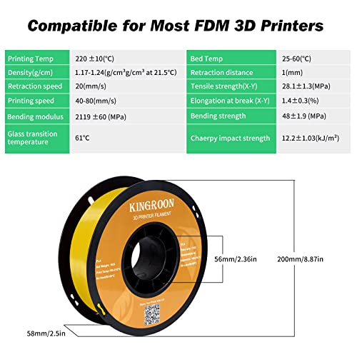 Kingroon PLA 3D Printer Filament, 12Rolls, Dimensional Accuracy +/- 0.03 mm, 12kg Spool(26.4lbs)