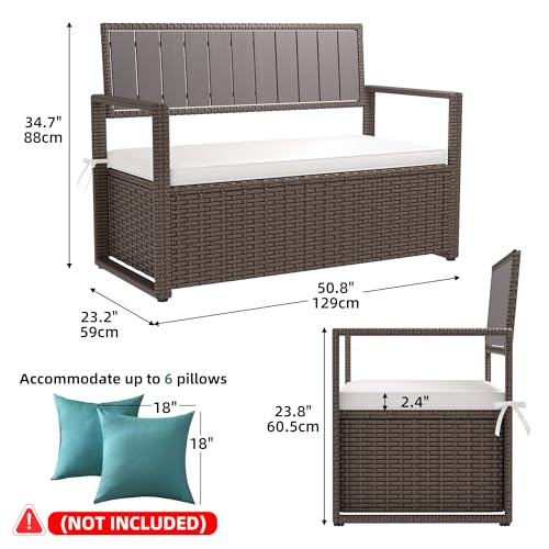 YITAHOME 90 Gallon Outdoor Wicker Storage Bench w/Cushion, Large PE Rattan Deck Storage Box w/Handles & Hydraulics for Patio Furniture, Cushions