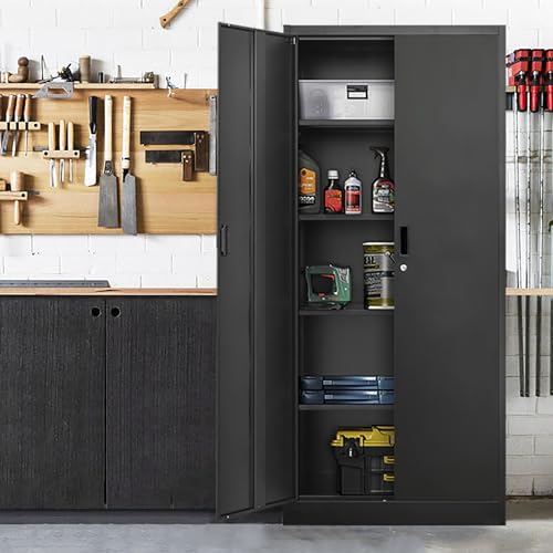 Metal Storage Cabinet with 2 Doors and 5 Adjustable Shelves