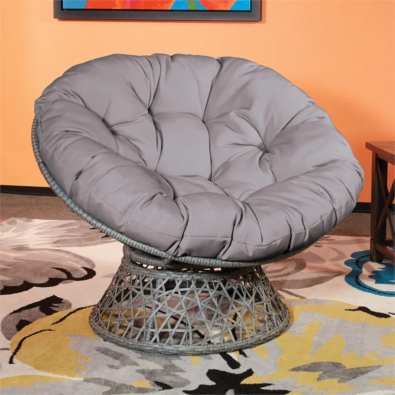 OSP Home Furnishings Papasan White Wicker Chair with White Cushion