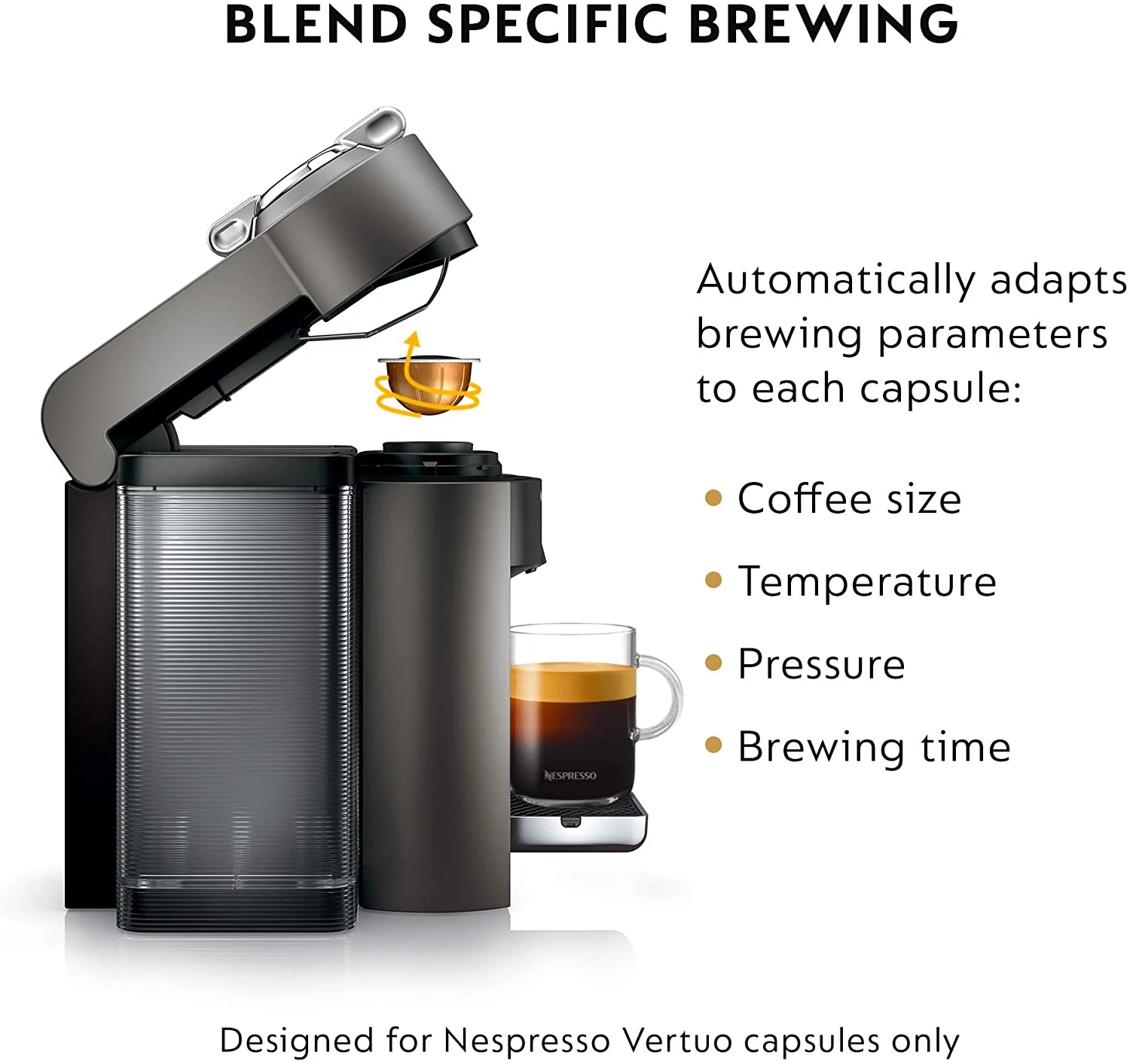 Nespresso Vertuo Coffee and Espresso Machine by De'Longhi with Milk Frother  Graphite Metal