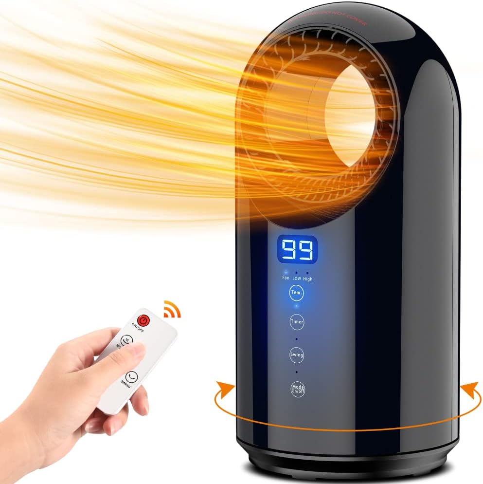 WAPEMORK Space Heater for Indoor Use - Portable Personal Electric Heaters, Small Bladeless Heater Fan with Adjustable Comfort Control Thermostat