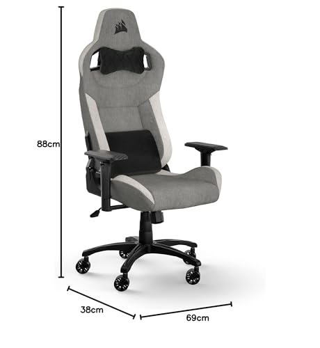 Corsair T3 Rush Fabric Gaming Chair (2023) – Racing-Inspired Design – Soft Fabric Exterior – Padded Neck Cushion – Memory Foam Lumbar Support –