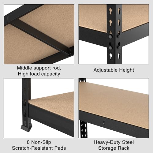 WORKPRO 5-Tier Metal Shelving Unit, 48”W x 24”D x 72”H, Heavy Duty Adjustable Storage Rack, 4000 lbs Load Capacity (Total), for Garage, Basement