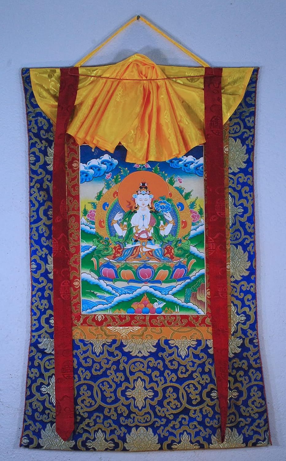 Hand Painted Thanka Thangka, Chengresi (Blue Brocade 7)0821