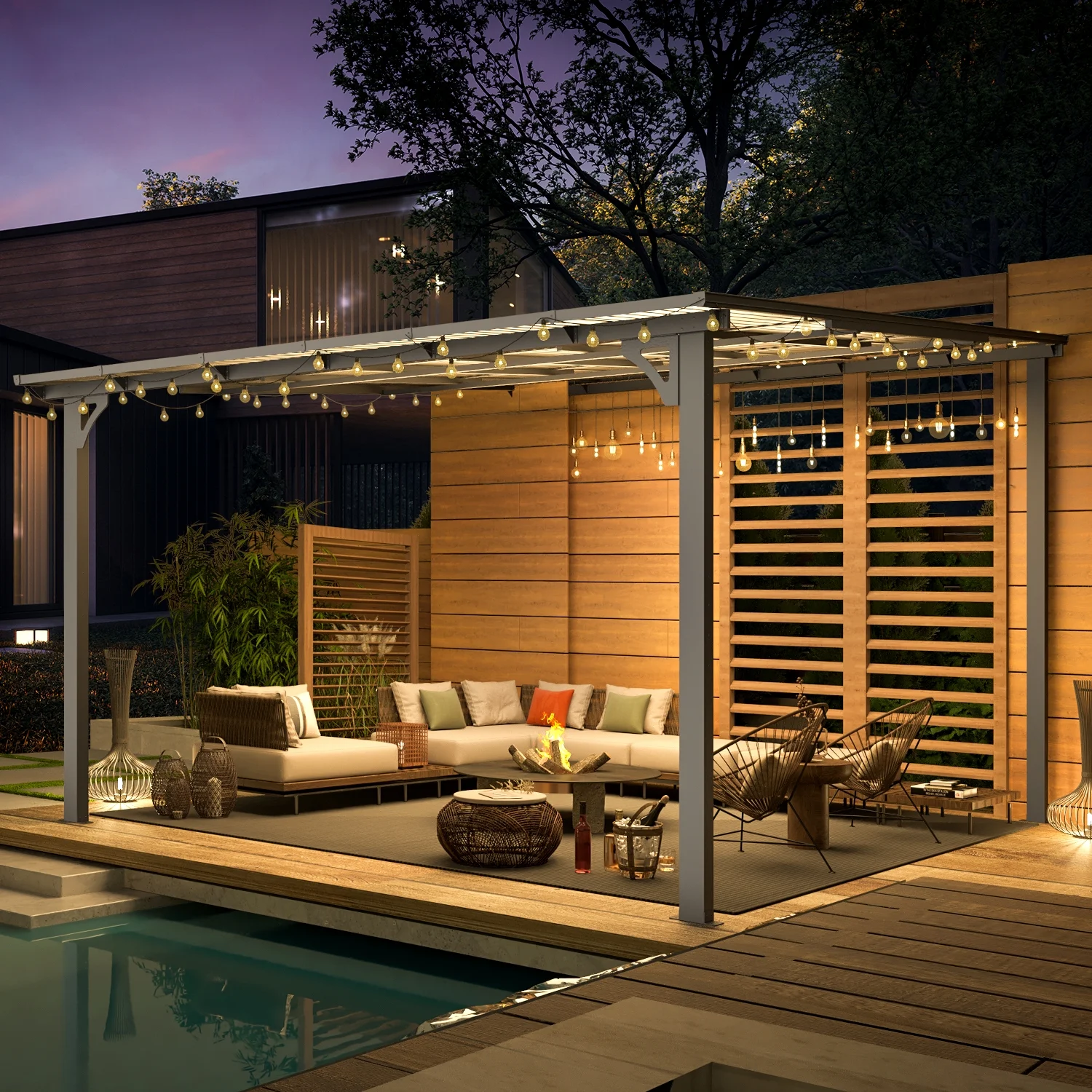 AECOJOY 12' x 12' Hardtop Gazebo Outdoor Aluminum Pergola ​For Garden, Patio, Backyard-​Gray