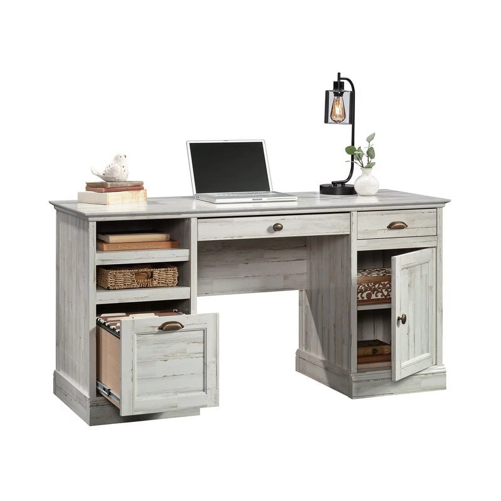 Sauder Barrister Lane Home Office Executive Desk, White Plank Finish - Radiant Selections