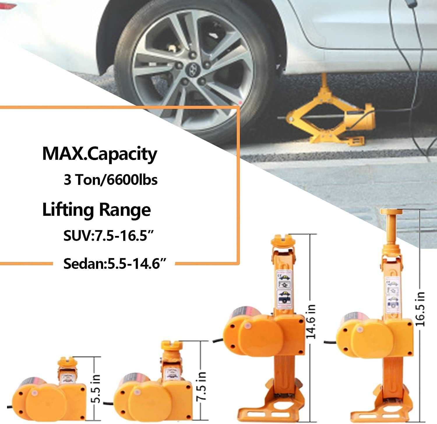 ROGTZ Electric Car Floor Jack 3 Ton All-in-one Automatic 12v Scissor Lift Jack for Tire Change Replacement