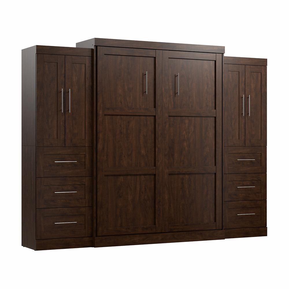 Bestar Pur Queen Murphy Bed with Closet Storage Cabinets (115W) in Chocolate