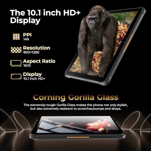 HOTWAV R7 Rugged Tablet Android 13, 15600mAh 10.1 Inch HD+ 12GB+256GB/(2TB TF) Waterproof Tablet PC