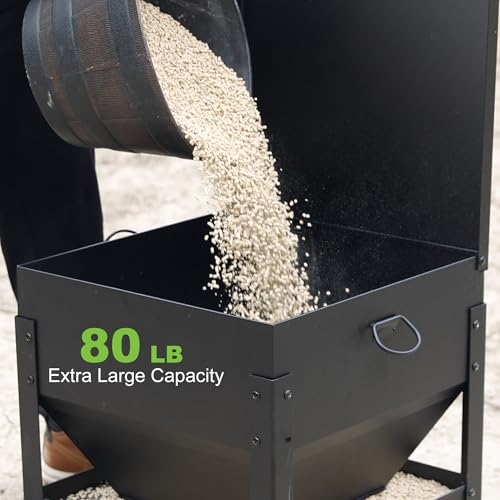 Solution4Patio All Metal Chicken Feeding Box 80 lbs Large Capacity Portable, Waterproof Lid, Hens and Roosters, No Waste Coop Poultry